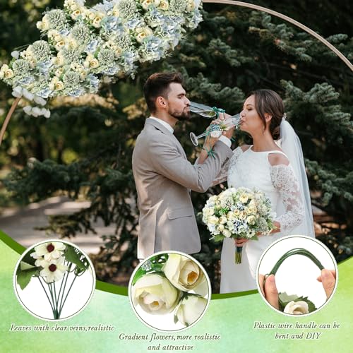 Tigeen Peonies Artificial Flowers Faux Roses Silk Flowers Hydrangea Artificial Bouquet for Wedding Table Centerpiece Floral Vase Home Office Bridal Decor(Green,12 Bundles) - color: Green