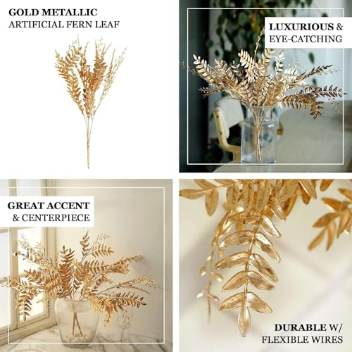 Efavormart 2 Pack 21 inch Metallic Gold Artificial Fern Leaf Branches, Faux Decorative Bouquets for Textural Floral Arrangements and Small Vase Styling - color: Type10