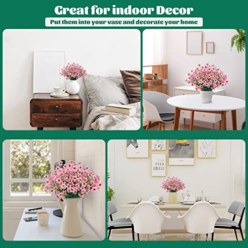 Lnoicy 12 Pcs Artificial Flowers for Outdoor,Plastic Flowers Decoration, UV Resistant Faux Flowers Shrubs, Artificial Plants for Indoor Outside Garden Home Wedding Farmhouse（Pink） - color: Pink, size: 12