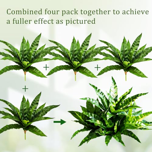 Fake Ferns,Faux Outdoor Plants UV Resistant,3D Real Touch Fake Plants Total 60 Blades,Weatherproof Artificial Plants Outdoor Indoor for Garden Porch Home Office Living Room Decor - color: New Pteris Fern, size: 4Pcs