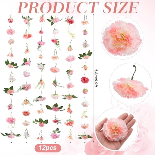 Suncalla 12 Pcs 70.8 ft Wildflower Garland Pre Strung Artificial Hanging Flower Vine Backdrop Decor from Ceiling Floating Silk Floral Garland for Garden Wedding Bridal Shower(Bright,Pink) - color: Pink, style: Bright