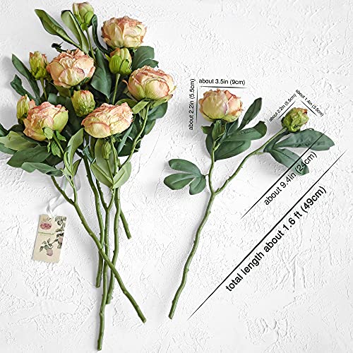 FiveSeasonStuff Vintage Dusty Coral Pink Peonies — Artificial Silk Flowers with Intentional Aged, Naturally Textured Petals, 6 Stems - color: Dusty Coral Pink (6 Stems)