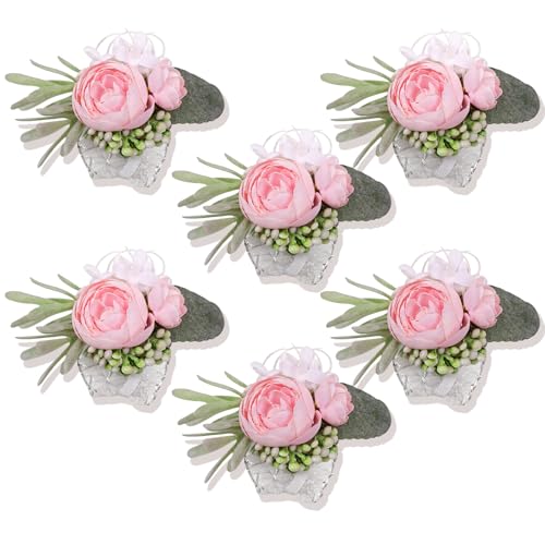 6Pcs Pink Artificial Silk Rose Wrist Corsages for Woman Wedding Prom | Wrist Corsage for Wedding Prom Homecoming Anniversary Formal Party Engagement Bridal Shower for Bridesmaid Mother of Bride - color: Pink3# Wrist Corsage (6 Piece)
