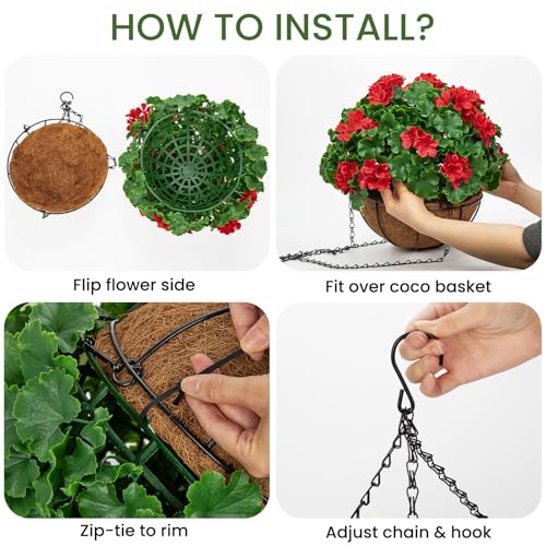 Geraniums Artificial Flowers Hanging Basket for Outdoors, UV Resistant Realistic Artificial Red Geranium Flowers for Outdoor Porch Garden Patio Home Decor - color: Red, size: Medium