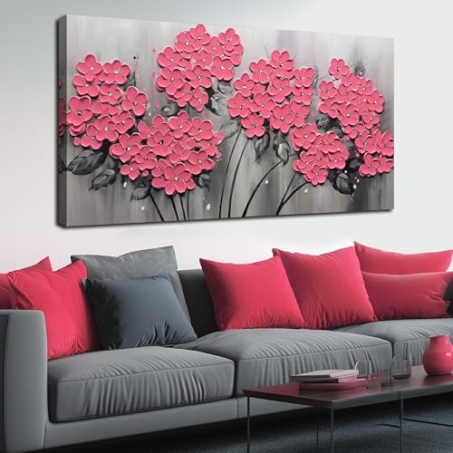 TYTAUPT Pink Flower Wall Decor For Bedroom Teen Girl,Large Floral Canvas Wall Art For Office Women,Hand Painted Textured Wall Art 29 x 58 inch - color: Pink, size: 58"L x 29"W