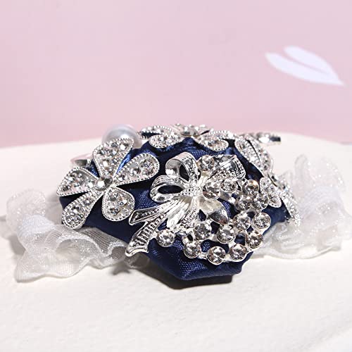 WANLIAN Wrist Corsage with Peal and Rhinestone Prom Corsages Wrist for Wedding,Wedding Ceremony Anniversary,Party (Silver Navy Blue，Wrist Corsage) - color: Silver Navy Blue，wrist Corsage