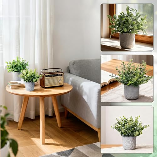 3-Pack Potted Artificial Plants, Small Eucalyptus Faux Plants for Shelf Desk Home Bathroom Farmhouse Room Coffee Table Decor (A Sage Green) - color: A Sage Green