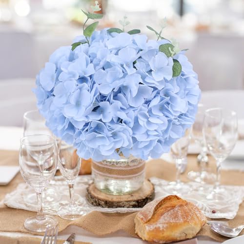 AVIVIHO 65pcs Baby Blue Fake Flowers Hydrangea Artificial Flowers Bulk (Not Squished, No Steaming Need) Silk Flowers with Stems for Home Weddings,Table Centerpieces,Party Arch Decorations - color: Baby Blue, size: Medium