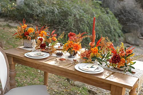 Artificial Flowers 25pcs Real Looking Red Silk Fake Flowers Combo with Stems for DIY Wedding Bouquets Bridal Shower Centerpieces Party Decorations (Orange) - color: Orange