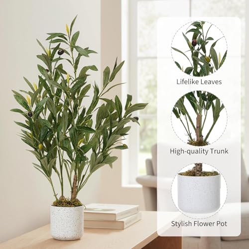 2ft Artificial Olive Tree with Pot, Lifelike Leaves & 8 Fruits, Small Artificial Olive Tree Indoor for Living Room Decor, Evergreen Fake Plants for Christmas Home Decor - size: 4in