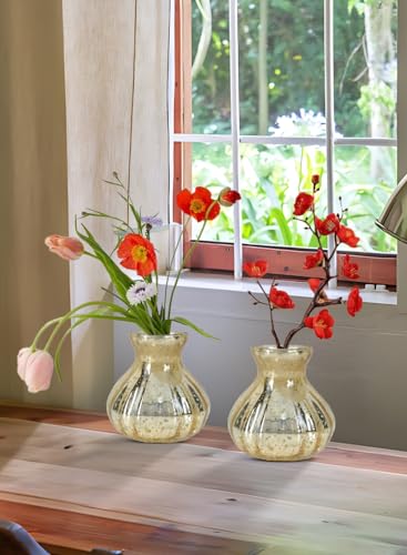 Serene Spaces Living Gold Crackle Bud Vase, Vintage Style Vase for Floral Arrangements at Weddings, Parties, Events, Home, 3.5" Tall & 3.5" Diameter, Small, Set of 4 - color: Small, Set of 4