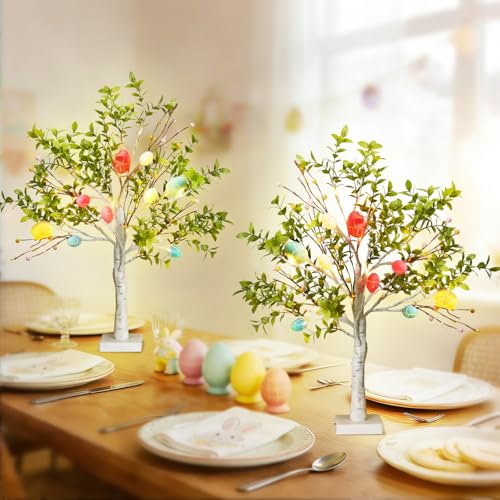 Easter Decoration Set, 27-inch Easters Egg Tree with LED Lights, Perfect for Spring and Easter Decorations, can be Used as a Tabletop Bonsai-Style Illuminated Artificial Tree or a Festive Centerpiece - color: White