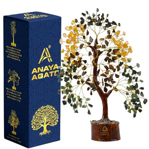 ANAYA AGATE Money Wealth Crystal Tree Set with Tree of Life Citrine, Pyrite, Tiger Eye & Green Aventurine, Chakra Healing Gemstone Trees for Prosperity, Success, Good Luck & Positive Energy - color: Money Wealth Golden Wire