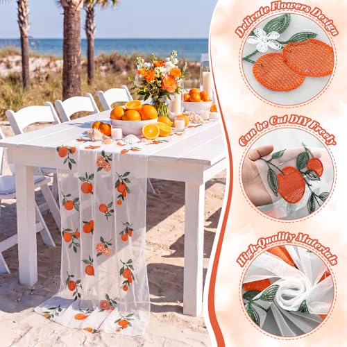 Mindsoft 3 Pcs Orange Cuties Table Runner, 10ft Tablecloth Little Cuties Baby Shower Decorations Gauze Embroidery Tulle Lace Runner Orange Fruit Decor for Table Wedding Birthday Bridal Baby Shower - style: Orange