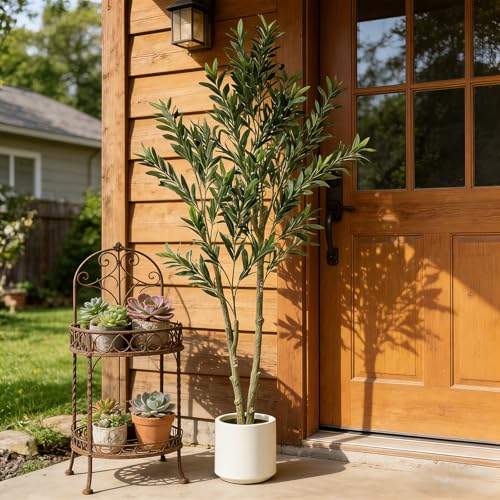 5ft Artificial Olive Tree in Pot, 61“ Large Indoor Fake Olive Potted Plants Faux Greenery Lifelike Tree Plant with Fruits for Kitchen Livingroom Bedroom Office Home Decor (D) - color: D-5ft