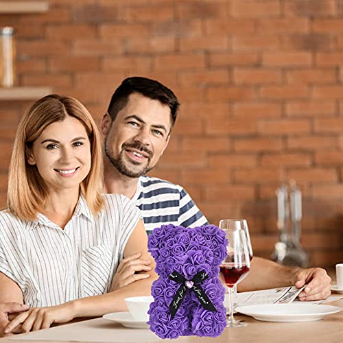 Lgv Flower Rose Bear,Romantic Gift for Valentine's Mother's Day, Christmas, Birthday,Girl Friend Her Mom Female Wife with Artificial Heart-Shaped Diamonds Purple - color: Purple
