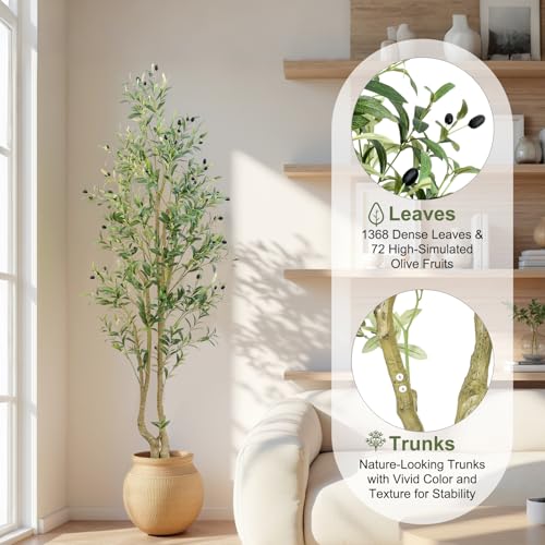 HZXGCP 6ft Artificial Olive Tree Indoor, Fake Olive Tree with White Pot, Faux Olive Tree with Dense Leaves & Realistic Fruits, Tall Artificial Plant for Home Living Room Office Entryway Decor - color: Olive Tree 6ft