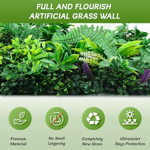 fanado Artificial Grass Wall Panels 20"x20"(16pcs), Hedge Green Wall Decor Backdrop, UV-Anti Fake Greenery Plant Wall Boxwood Panels for Privacy Fence Screen Outdoor Indoor Wedding Garden Backyard - color: Money Tree Leaves, size: 20x20 in 16pcs