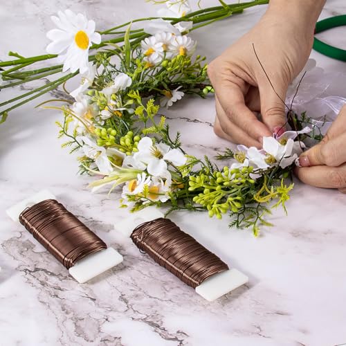 114 Yards 22 Gauge Metal Floral Flexible Paddle Wire for Christmas Wreath Tree, Floral Flower Arrangements(Brown) - color: Brown