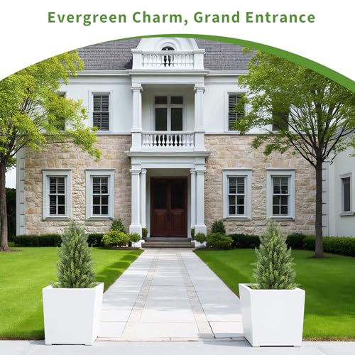 3FT Artificial Topiary Trees Outdoor Set of 2, UV-Resistant Faux Cedar Trees for Outdoor Planters, Tall Evergreen Plants for Front Porch, Entryway, Patio Decor - size: 3ft
