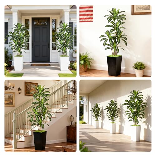 Dracaena Artificial Plant, 6FT Tall Artificial Plants Indoor Dracaena Tree in Pot, Fake Floor Plant for Living Room Decor, Artificial Tropical Plants Outdoor Porch Decor Office (Black, 6FT) - color: Black, size: 6FT