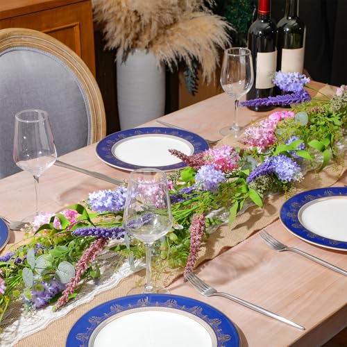 Giegxin 1 Pcs 6 ft Artificial Flower Garland with Lilac and Lavender Purple Pink Flower Fake Wisteria Vines Summer Greenery Eucalyptus Garland for Wedding Mantle Porch Stair Table Indoor Decor - style: Lilac
