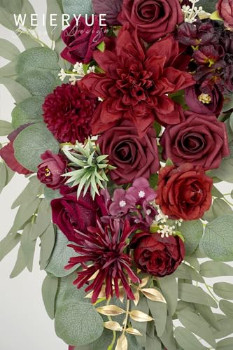 Artificial Wedding Arch Flowers Kit(Pack of 3),2Pcs Artificial Flower Arch Decor,1Pcs Sheer Drape for Wedding Ceremony Arbor for WeddingCeremony (Wine red Memory) - color: Wine Red Memory