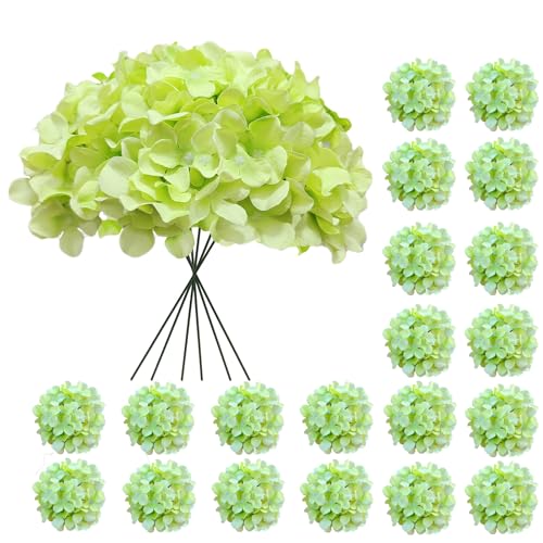 20 Pcs Green Hydrangea Artificial Flowers Bulk, Faux Hydrangea Flowers Heads, Artificial Fake Silk Hydrangea Flowers with Stems, Green Flowers Artificial for Decoration Wedding Décor Crafts - color: Green, size: 20 Pcs