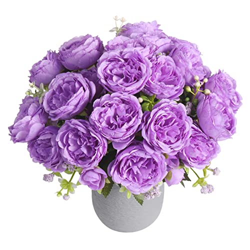 Artificial Peonies Silk Flowers, Purple Faux Peony Bouquet 4 Bundles Florals Arrangements Decor for Farmhouse Home Boho Wedding Table Centerpiece, Fake Plastic Flowers Bulk for Vase Decoration Purple - color: Purple, size: 4PCS