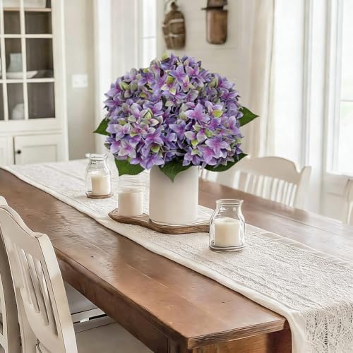 Artificial Hydrangea Flowers Real Touch Faux Hydrangeas Flower 7 Inch Large Hydrangea Heads with Unique Petal Shape, 23.6" Long Purple Hydrangeas Stems for Vase Wedding Home Table Centerpiece Decor - color: Rich Lilac