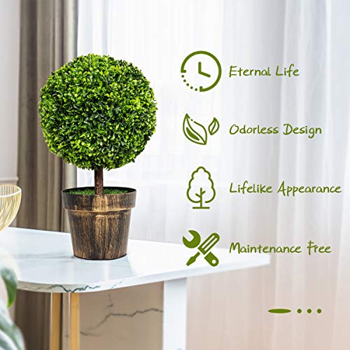 Goplus 22" Tall Artificial Boxwood Topiary Ball Tree, 2 Pack Faux Round Shrubs Bushes Decoration, Fake Potted Plants for Front Porch Indoor Outdoor Home Decor - color: Green