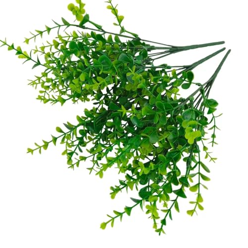 8 Bundles Multi colored artificial eucalyptus leaves, plastic plants, outdoor plants, indoor decorative artificial plants, porch window frames, green plant decorations (8, Little eucalyptus) - color: Little Eucalyptus