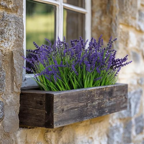 18 Pack Purple Artificial Lavender Flowers, UV Resistant Outdoor Faux Plants - Realistic Fake Greenery Stems for Outdoor Decor, Garden Arrangements Planters Decoration (Purple - color: Purple-18