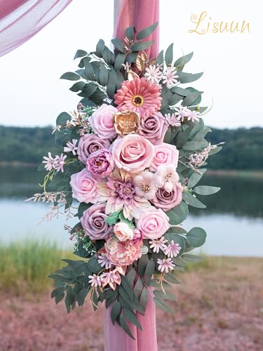 Lisuun Wedding Arch Flowers, Artificial Flowers for Decoration, Large Flower Swag for Boho Styles Wedding Ceremony Floral Decor - Pack of 2 - color: Dust Pink