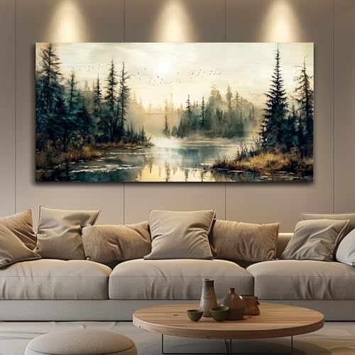 FUHAIHUA Canvas Wall Art For Living Room Large Wall Decor For Office Modern Bedroom Decorations Forest River Landscape Pictures Farmhouse Paintings Artwork Wall Mural Aesthetic Home Decor 30x60 In - color: Forest River, size: 60"L x 30"W