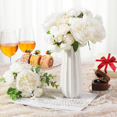 XunYee 85 Pcs White Artificial Peonies Faux Silk Flowers Bulk for Vase Spring Vintage Faux Peony Bouquet Florals Stems Arrangements for Wedding Table Centerpiece Farmhouse Birthday Vase Filler - color: White