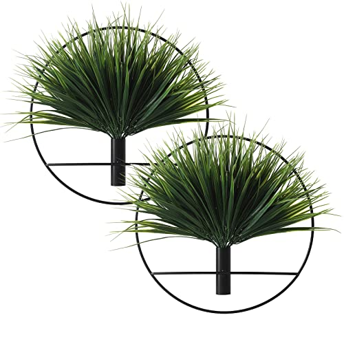 Pretty Jolly Wall Decor, Wall Metal vase Decoration Holder, Wall-Mounted Artificial Flowers, Black Wall Decor Fake Wheat 2 Pack, Wall Art Artificial Greenery, Farmhouse, Boho - color: 09-greenery-wheat - Black Ring, size: L 11.8inch (Black Ring)