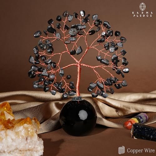 Black Obsidian Crystal Tree of Life Birthday Gifts for Women, Handmade Home Decor, Office, Room Decoration, Reiki Healing Crystal Chakra Tree for Money, Positivity, Good Luck Gifts for Her, Mom & Dad - color: Ball Base Black Obsidian Crystal Tree