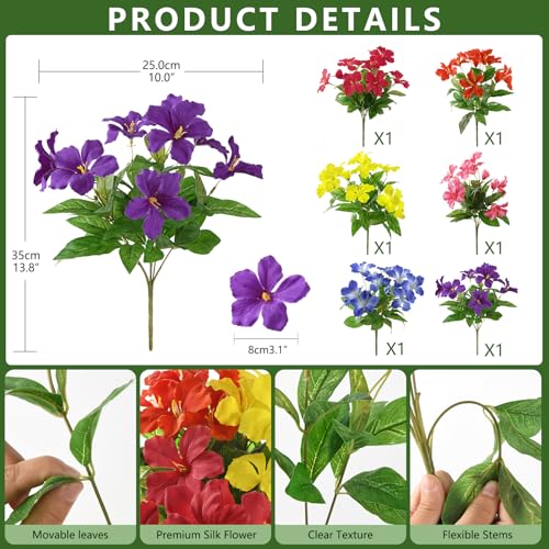 Homsunny Artificial Flowers for Outdoor, Fake Silk Flowers UV Resistant, Realistic Faux Plants Flowers for Front Door Porch Planter Patio Yard Garden Spring Decor - color: Red+red+yellow+purple+pink+blue