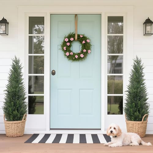 Artificial Cedar Topiary Trees for Outdoors, 4FT UV Resistant Faux Potted Cypress Plants, Set of 2 Realistic Fake Potted Topiary Plants for Home Porch, Garden, and Entryway Decor - size: 4FT (48inch)