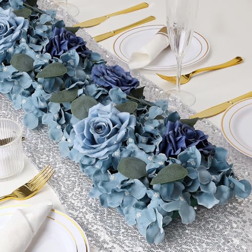Pack of 6 Artificial Flower Wedding Arch Decorations, 18 inch Floral Centerpieces for Party Bridal Shower Event Table Wall Arrangement - Dusty Blue - color: Dusty Blue, size: Pack of 6 Flower Arrangements
