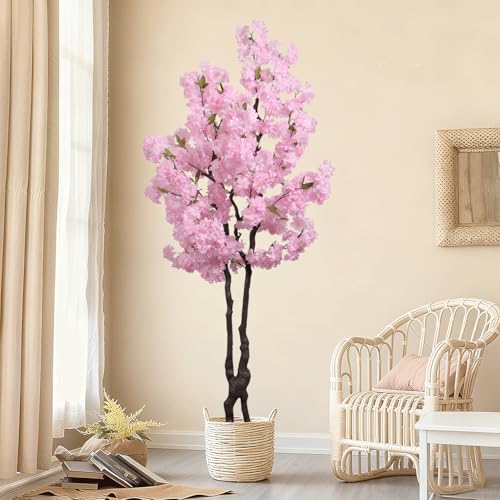 Faux Pink Cherry Blossom Tree 6ft(72in) Tall Artificial Japanese Sakura in Pot Realistic Cherry Plant Decor Handmade Natural Fake Pink Flower Tree for Wedding,Living Room,Spring Decor - color: Cherry Blossom(pink 9), size: 6ft