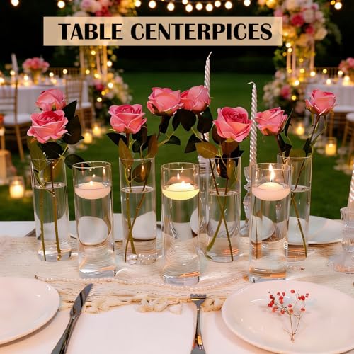 16 Pack Glass Cylinder Bud Vases for Centerpieces, 7.8” H x 2.5” W Clear Flower Vases Bulk, Floating Candle Holder for Wedding Party Home Decor