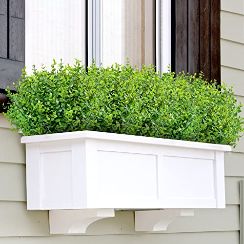 Ouddy Decor 24 Bundles Artificial Greenery Stems Fake Plants Outdoor UV Resistant Faux Plastic Boxwood for Kitchen Office Garden Porch Farmhouse Window Box Home Decor - size: 24 Pcs