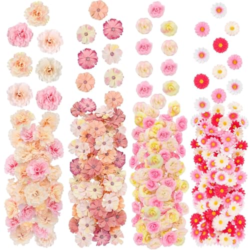 ATTGREAT 310 Pcs Fake Flower Heads Mini Artificial Flower Bulk Silk Flowers for Decoration Small Faux Flower Heads Fabric Daisy Buds Floral for Crafts DIY Wedding Party Baby Shower Home Decor, Pink - color: Pink