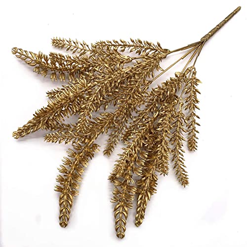 CATTREE Artificial Plants for Christmas Decoration, Plastic Grass Faux Shrubs Fake Lavender Leaves Simulation Wheat Ears Bushes Home Indoor Garden Wedding Hall Table Planter Filler - Gold 2 Pcs - color: Golden Lavender -2 Pcs