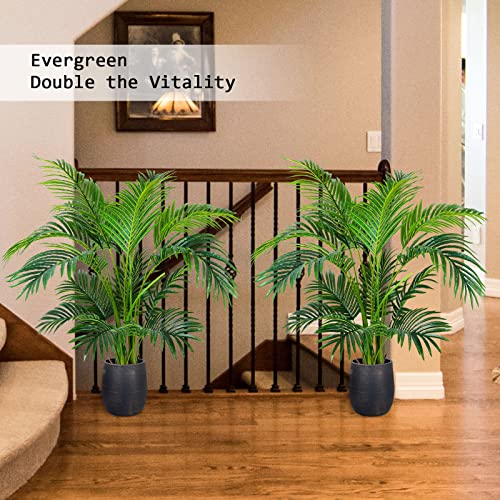 Worth Garden 4ft Artificial Areca Palm Plant 2 Packs in Pot, Fake Cane Palm Silk Tree Indoor Outdoor, Dypsis Lutescens, 47in Lifelike Faux Silk Plant Home Decor, Two Linen Bags Included - size: 2-PACK
