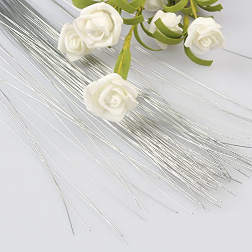 Floral Wire 26 Gauge, 100 Pcs Silver Florist Wire - 14 Inch for Crafts, Bouquet Stem Wrapping, Wreath Making, Flower Arrangement Supplies - color: Silver