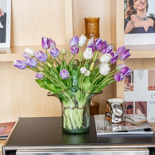 Artificial Tulips Flowers,Latex Bouquet, Fake Tulips,Spring Wedding Home Room Table Centerpiece Decor - color: 40pcs Zsj(no Vase)