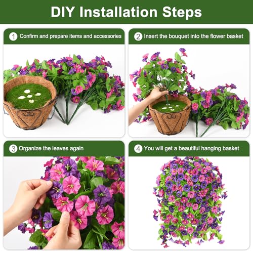 Homsunny Artificial Faux Hanging Flowers Plants Baskets for Outdoor Spring Summer Decorations,Resistant Fake Morning Glory Silk Plants for Outside UV Resistant Patio Yard Home Porch Decor(Mix Purple) - color: Mix Purple